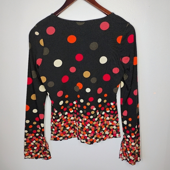 INC International Concepts Y2K Mesh Polka Dot Top Womens Small Black Multicolor - Picture 3 of 8